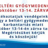 Beltéri gyógymedence zárva: okt. 13-14.